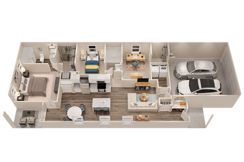 Floor plan for 3 beds, 2 baths, 1412 sqft